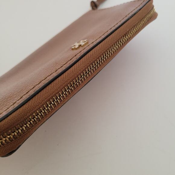 Tory Burch Emerson Large Continental Wristlet Wallet Moose Brown Pebble Leather - Picture 3 of 11